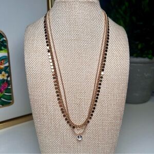 Layered Gold Disc Necklace with Crystal Accent Minimalist Statement Boho Chic